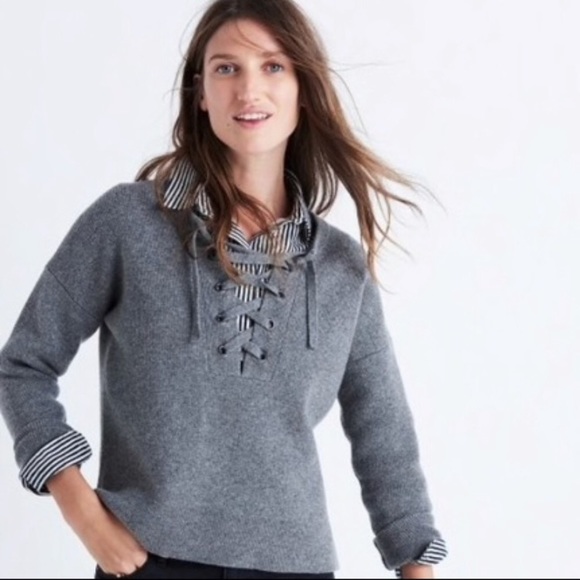 Madewell Sweaters - Madewell SM gray lace up pullover wool sweater